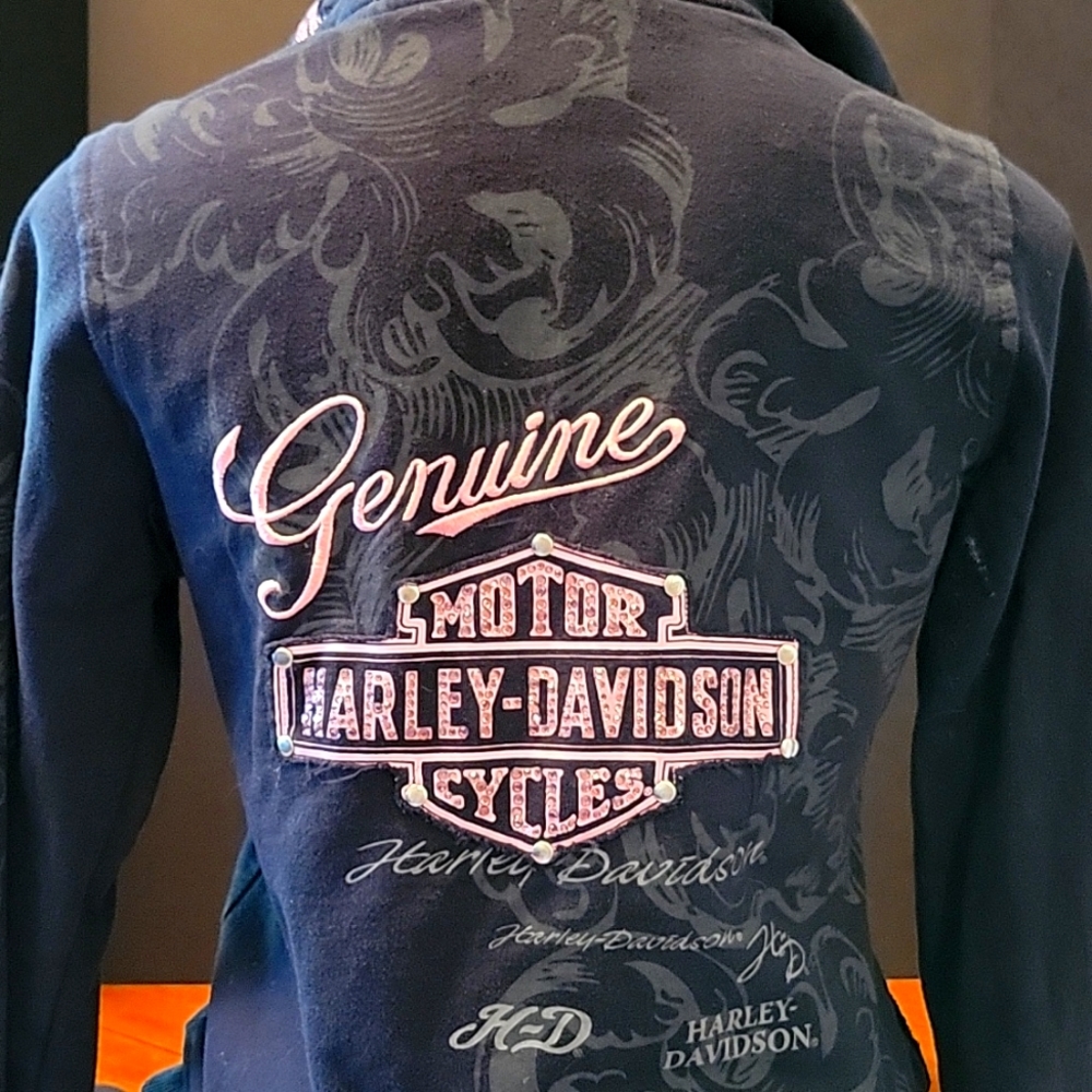 Harley Davidson Black & Pink Embroidered w/ Rhinestones Hoodie Size Small